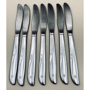 8 DINNER KNIVES Oneida TWIN STAR Stainless Betty Crocker Flatware Atomic MCM